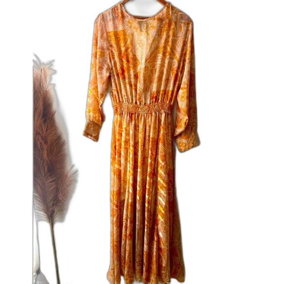 Kate & Lily women's deep V neck long sleeve maxi chiffon dress sz 14 - Picture 3 of 8